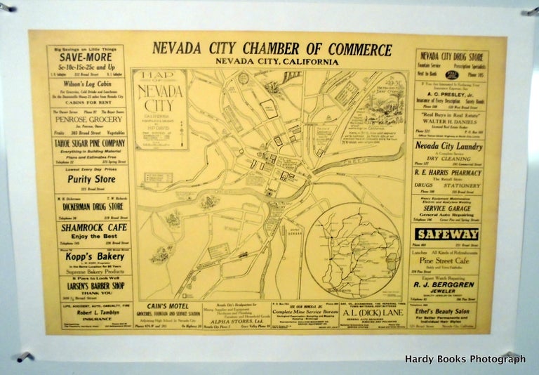 Item #2047 ORIGINAL MAP: NEVADA CITY, CALIFORNIA 1939 LINEN MOUNTED. H. P. DAVIS.