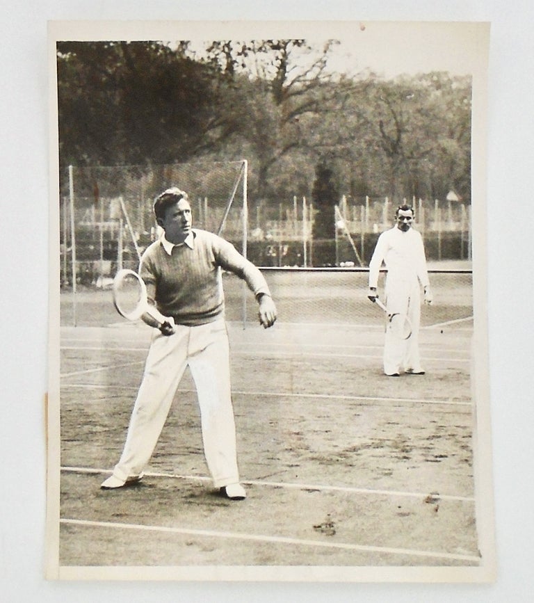 Item #2362 ORIGINAL PHOTOGRAPH OF SPENCER TRACY PLAYING TENNIS IN PARIS. 1939. Spencer TRACY.