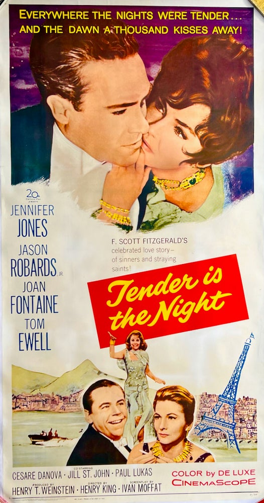 Item #2708 "TENDER IS THE NIGHT". ORIGINAL MOVIE POSTER 1962 LINEN-BACKED. THREE SHEET. F. Scott FITZGERALD, Sourcework.