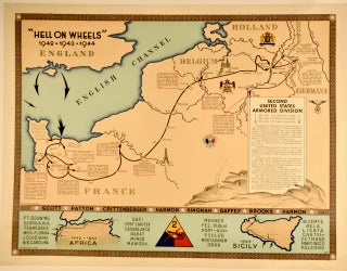 "HELL ON WHEELS" WW2 ORIGINAL MAP 1944 2ND U.S. ARMORED DIVISION LINEN-BACKED
