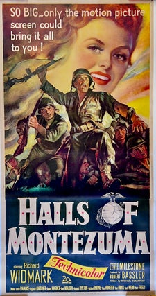 "HALLS OF MONTEZUMA" ORIGINAL 3-SHEET MOVIE POSTER 1951 LINEN-BACKED