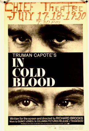Item #2734 "IN COLD BLOOD". ORIGINAL WINDOW CARD. 1967. UNFOLDED. TRUMAN CAPOTE, Sourcework
