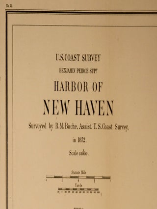 1872 ORIGINAL MAP "HARBOR OF NEW HAVEN" / U. S. COAST SURVEY / LINEN-BACKED