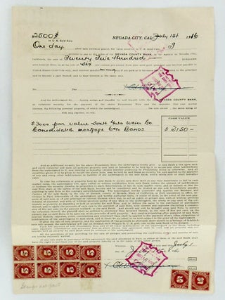 Item #2924 1916 ORIGINAL NEVADA COUNTY BANK PROMISSORY NOTE /10 IRS 5 CENT STAMPS/ SERIES 1914