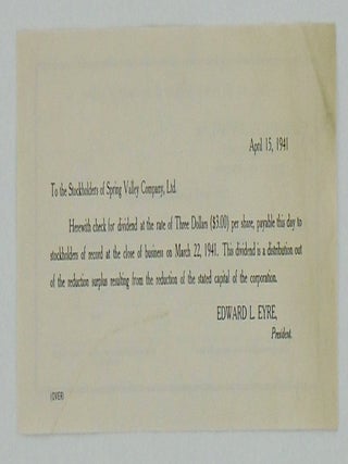 1948 ORIGINAL SHAREHOLDERS REPORT / SPRING VALLEY COMPANY LTD. SAN FRANCISCO / ARCHIVE