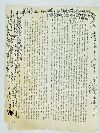 1960/ ORIGINAL TELETYPE SIGNED / WESTBROOK PEGLER ALS TO DAVE CHASEN / JFK